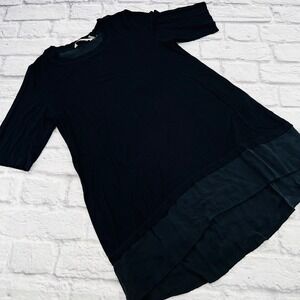 Soft Surroundings Women's Black Short Sleeve Tunic Top Layered Hem Medium
